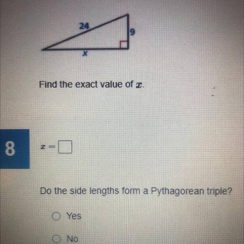 Find the exact value of x. Do the sides lengths form a Pythagorean triple?