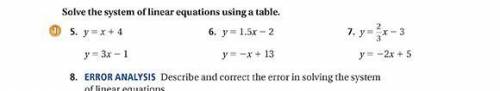 Need help with 5,6,7!!!

solve the system of linear equations using a table. 
(you don’t have to u