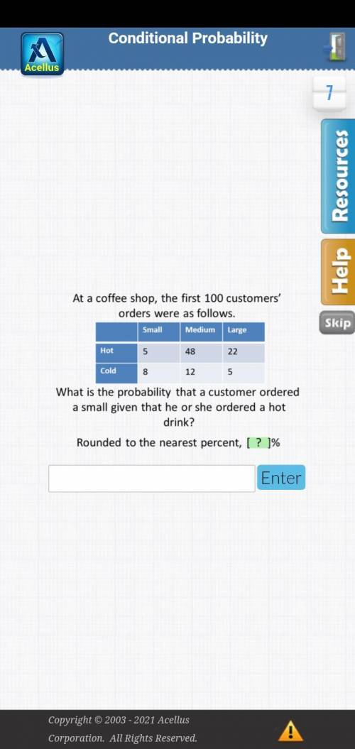 Please help! What is the probability a customer ordered a small, given that he or she ordered a hot
