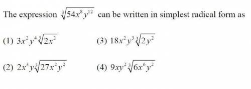 The expression cube root of 54x^8y^12 can be written in simplest radical form as
