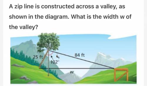 A zip line is constructed across a valley, as shown in the diagram. What is the width w of the vall