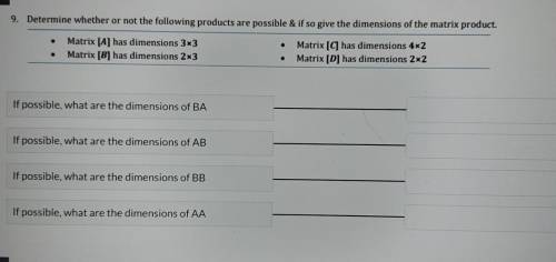 Determine whether or not the following products are possible & if so give the dimensions of the