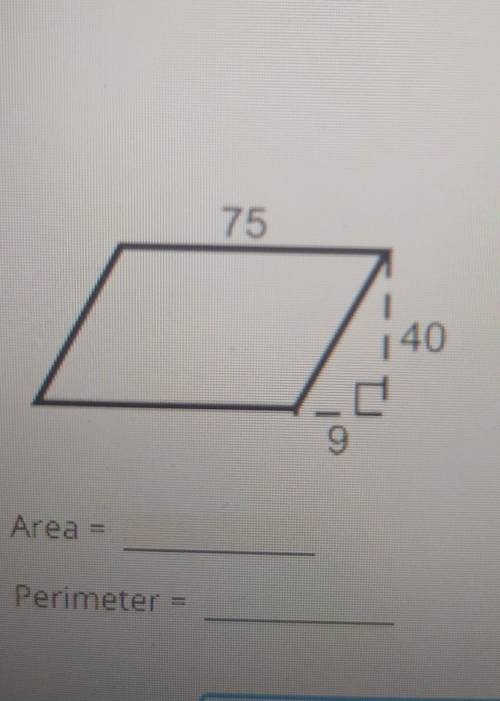 What is the area and perimeter of the following figure​