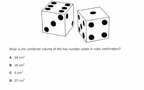 Two indentical number cubes are shown in the picture. The edge length of these number cubes is 3 ce