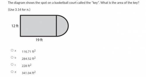 The diagram shows the spot on a basketball court called the “key”. What is the area of the key?

(