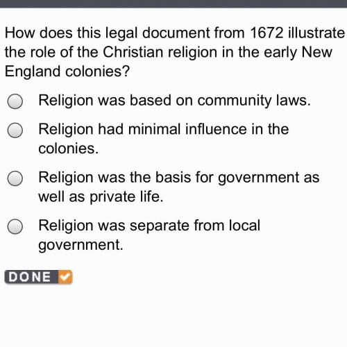 A) Religion was based on community laws.

B) Religion had minimal influence in the colonies.
C) Re