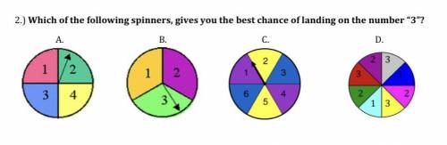 Which of the following spinners, gives you the best chance of landing on the number 3”?
