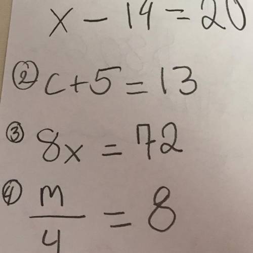Solve each equation MUST SHOW WORK 10 points.