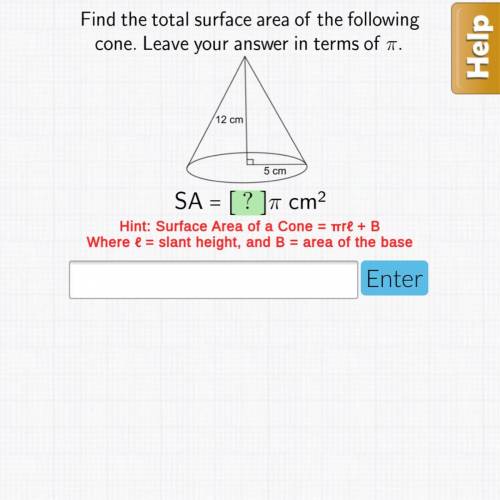 Find the total surface area of the following cone. leave your answer in terms of pi.