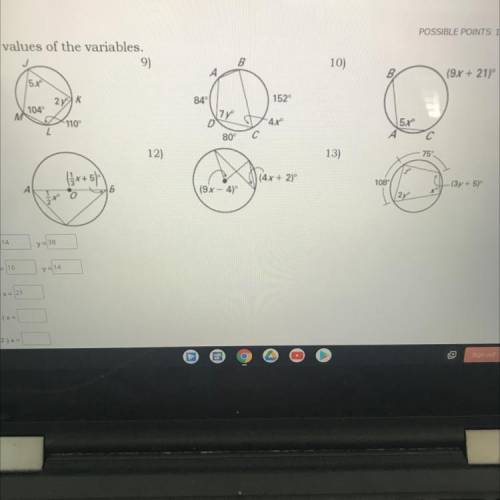 Find the values of the variables x (and y if there is a y)