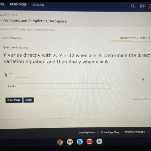 Y varies directly with x. Y = 32 when x = 4. Determine the direct

variation equation and then fin