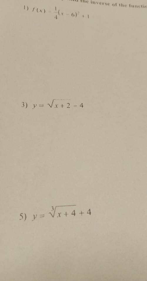 Algebraically find the inverse of a function​