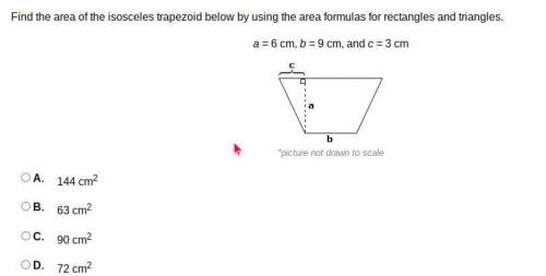 Find the area of the isosceles trapezoid below by using the area formulas for rectangles and triang