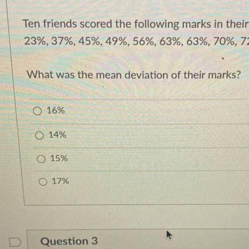 Ten friends scored the following marks in their end-of-year math exam:

23%, 37%, 45%, 49%, 56%, 6