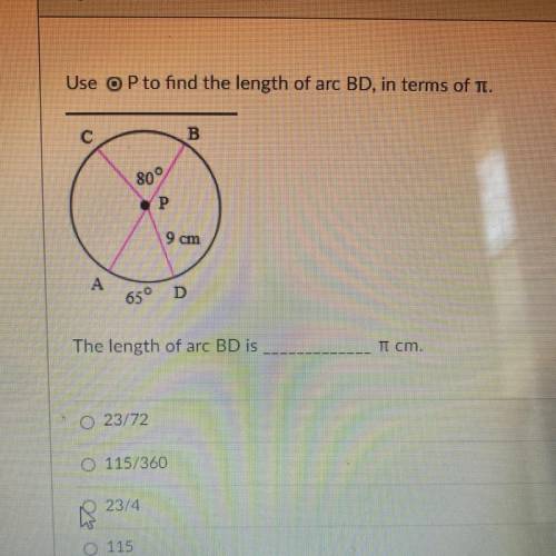 HELP ASAP WILL MARK BRAINLIEST

Use •P to find The length of 
arc BD, in terms of pi
What is the l
