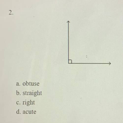 2.classify the angle 
a. obtuse
b. straight
c. right
d. acute