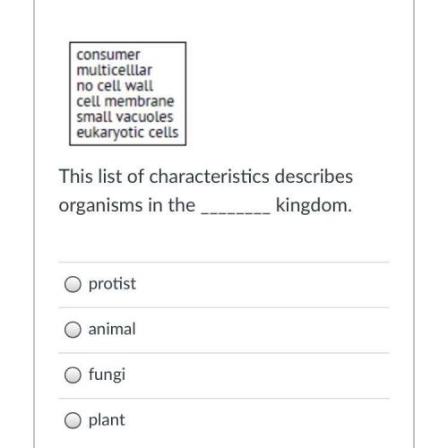 This list of characteristics describes organisms in the ________ kingdom.

Group of answer choices