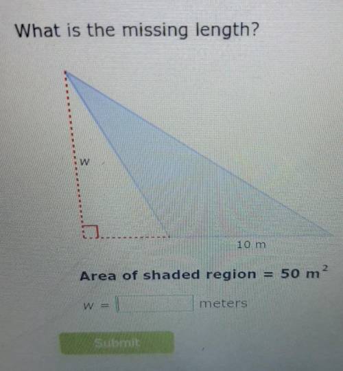 What is the missing length? Area of shaded region = 50 m? meters​