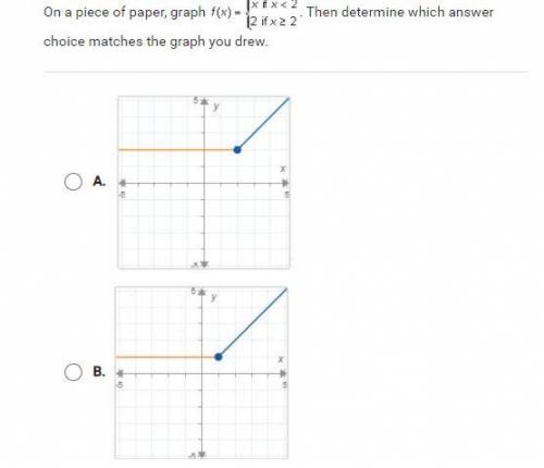 PLZZZZ HELP

on a piece of paper graph, f(x) = x if < 2, 2 if x > or equal to 2. Then determ