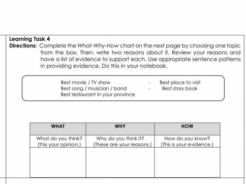 Learning Task 4

Directions: Complete the What-Why-How chart on the next page by choosing one topi