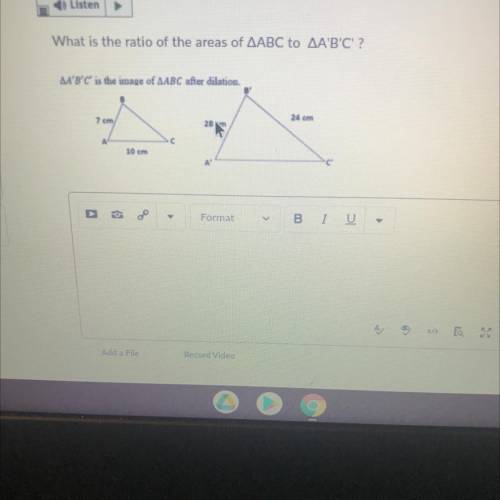 What is the ratio of the areas of AABC to AA'B'C' ?

Help please I only have 36 minutes left