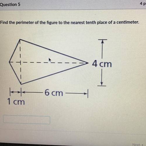 Find the perimeter of the figure to the nearest tenth place of a centimeter.

4 cm
6 cm
1 cm
