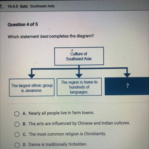Which statement best completes the diagram?

Culture of
Southeast Asia
The region is home to
hundr