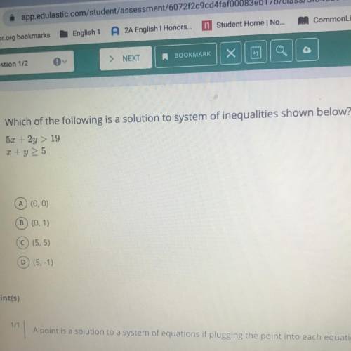 Which of the following is a solution to system of inequalities shown below?