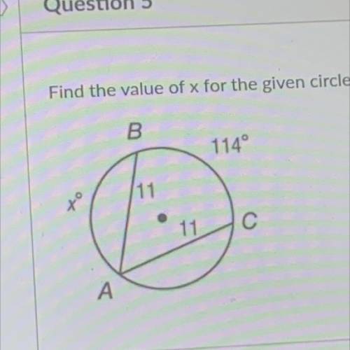 Find the value of x for the given circle.