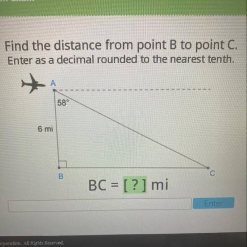Help!! find the distance from point B to point C.