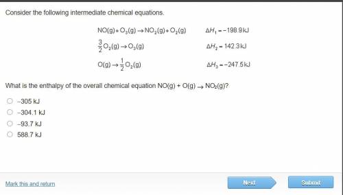 What is the enthalpy of the overall chemical equation NO(g) + O(g)?