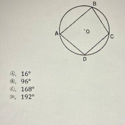 quadrilateral ABCD is inscribed in circle o. It’s a measure of our KB is 104° and the measure of wo