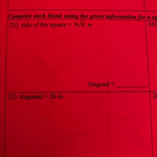 Complete each blank using the given information for a square.