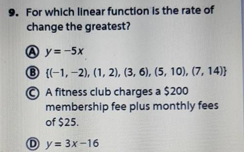 For which linear functions is the rate of change the greatest???​