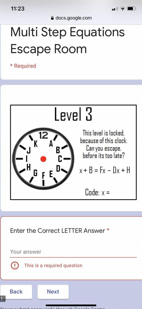 Math escape room level 3 clock help my answers aren’t working. Image included