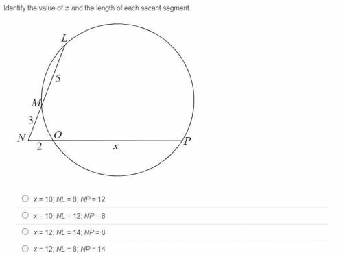 Identify the value of x and the length of each secant segment.