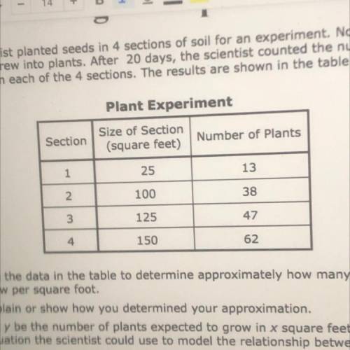 A scientist planted seeds in 4 sections of soil for an experiment. Not all of the

seeds grew into