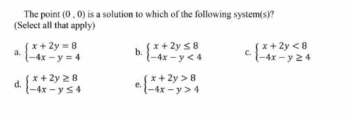 The point 0,0 is a solution to which of the following systems