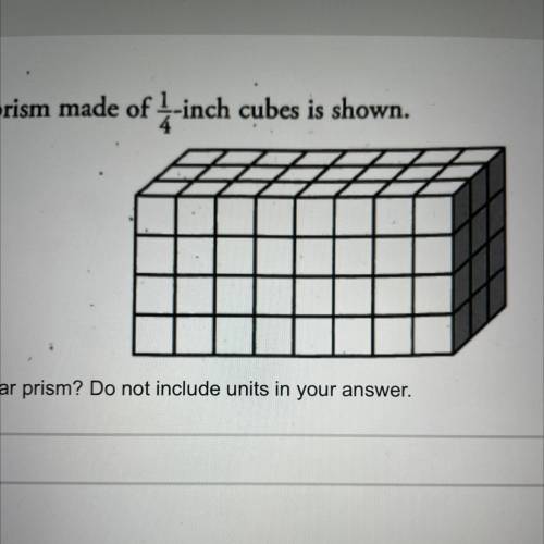 URGENT!!

A rectangular prism made of 1/4-inch cubes is shown.
What is the volume of the rectangul