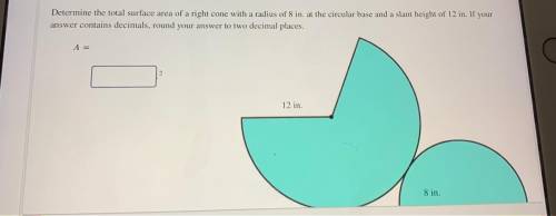 Determine the total surface area of a right cone with a radius of 8 in. at the circular base and a
