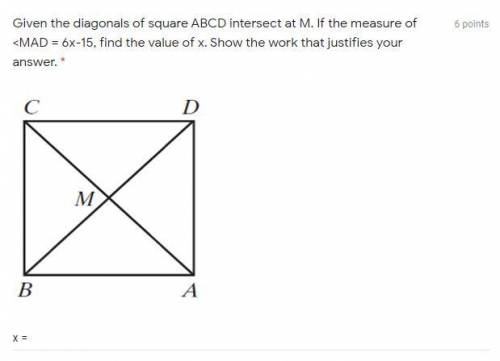 Given the diagonals of square ABCD intersect at M. If the measure of