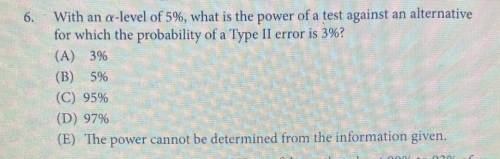 With a level of 5%, what is the power of a test against an alternative for which the probability of