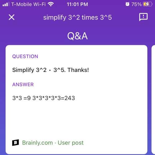 Simplify 3^2 times 3^5