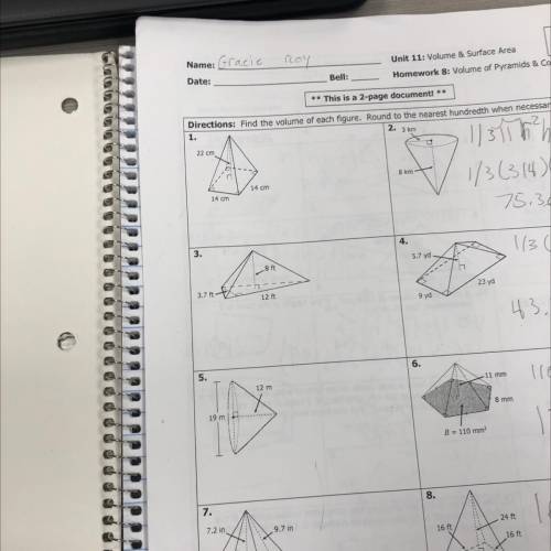 Date:

Bell:
Unit 11: Volume & Surface Area
Homework 8: Volume of Pyramids &
** This is a
