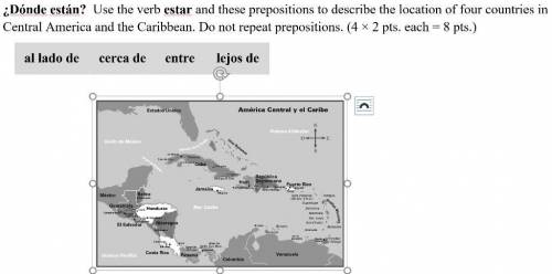 ¿Dónde están?

Use the verb estar and these prepositions to describe the location of four countrie