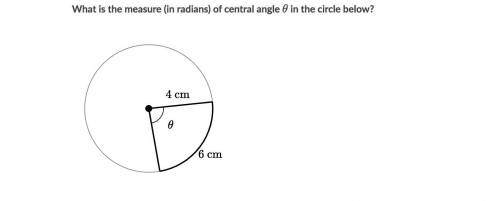 What is the measure (in radians) of central angle \thetaθtheta in the circle below?
