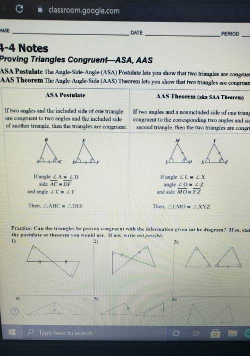 Proving triangles congruent ASA AAS noteneed help​