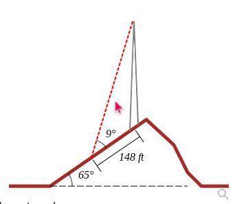A communications tower is located at the top of a steep hill, as shown. The angle of inclination of