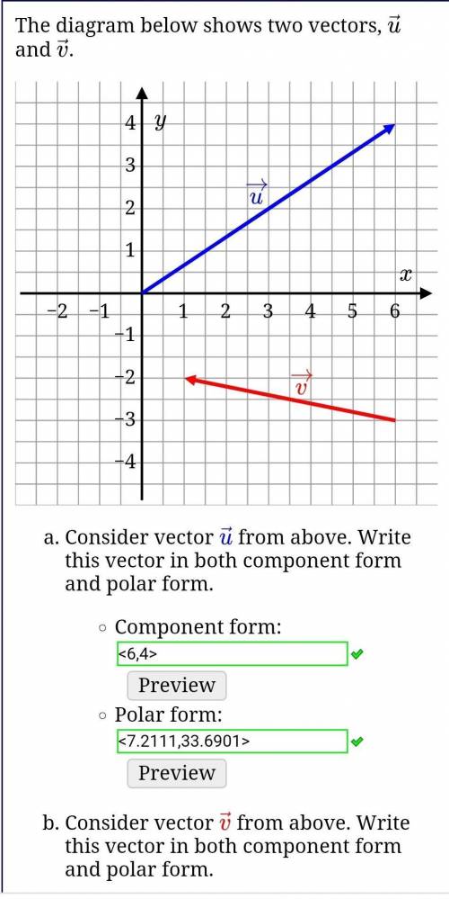 The diagram below shows two vectors, →uand →v. Consider vector →u from above. Write this vector in