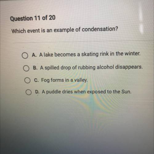 Which event is an example of condensation?